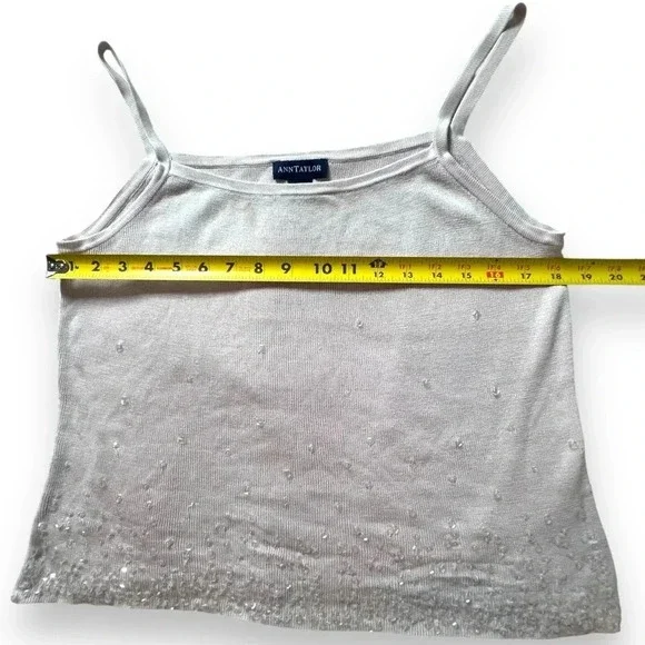 Ann Taylor 100% Silk Ivory Cream Camisole Tank with Clear Sequins Womens Large - Picture 7 of 9